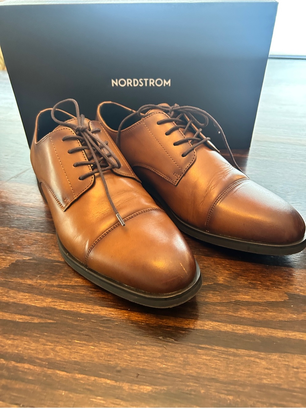 Nordstrom Brown Leather Cap-Toe Derby Shoes